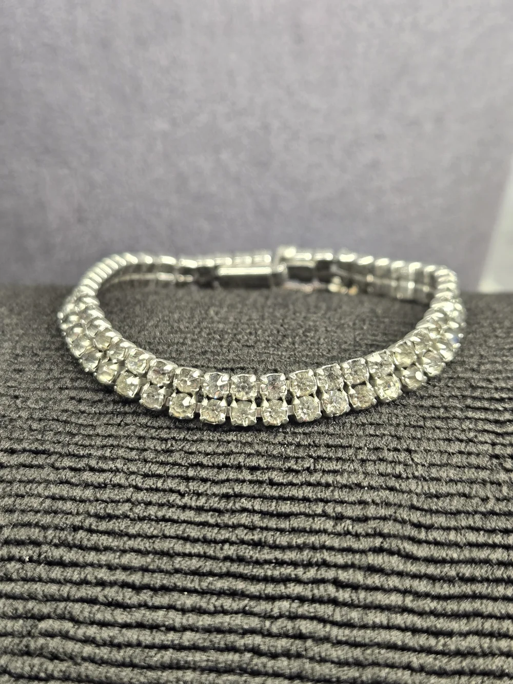 Vintage Kramer Silver Crystal Tennis Bracelet Missing Stones Clear Rhinestones
